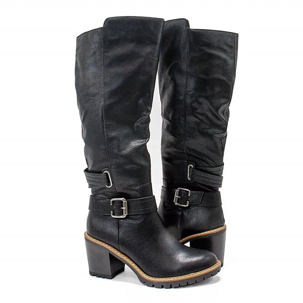 Sun + Stone Women's Viviaan Zip up Buckle Black Knee-High Boots Size 6.5 M - Picture 1 of 8